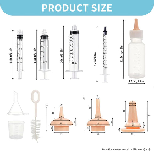 OGNWFUNK Set Pet Nursing Kit Kitten Bottle Feeding with Nipples, Syringes, and Formula Dispenser for Newborn Puppies