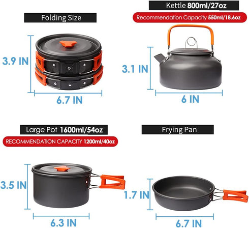 Gutsdoor Camping Cookware Set - Lightweight Stackable Pot Pan Bowls with Storage Bag for Outdoor Hiking