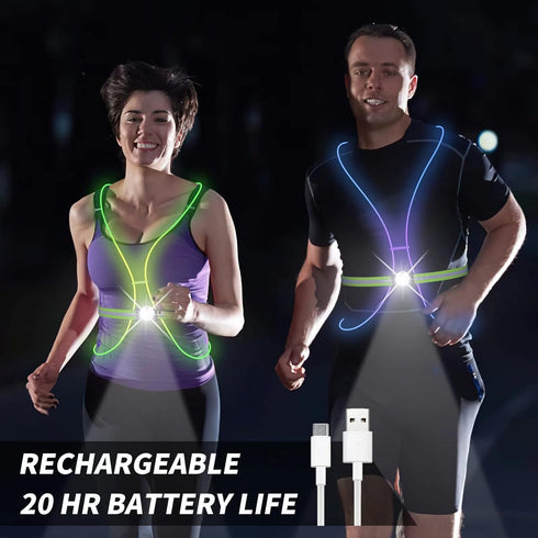 LED Reflective Running Vest with Front Light, High Visibility Gear for Men/Women Running, Cycling, Walking