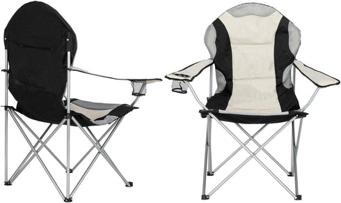 330 LBS Outvita Folding Camping Chair, Oversized Portable Padded Arm Chair with Carry Bag & Cup Holder for Outdoor