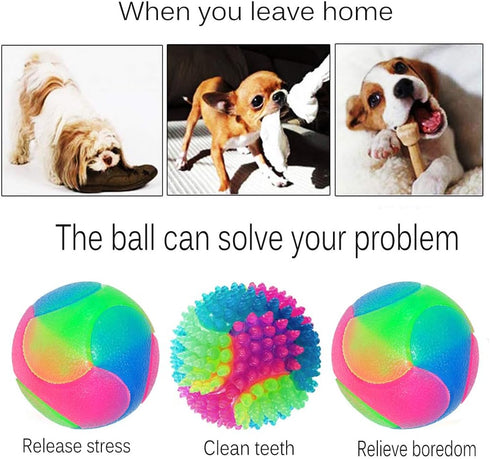 FineInno 4 Pcs Light Up Dog Balls, Flashing Elastic Glow Ball, Interactive Pet Toys for Aggressive Chewers