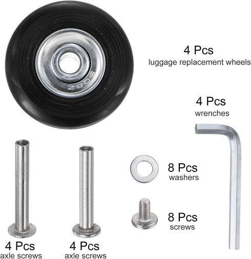 uxcell 40x18mm Replacement Luggage Wheels Repair Kit with 4 PU Bearing Wheels, Washers, Wrenches & Axle Screw