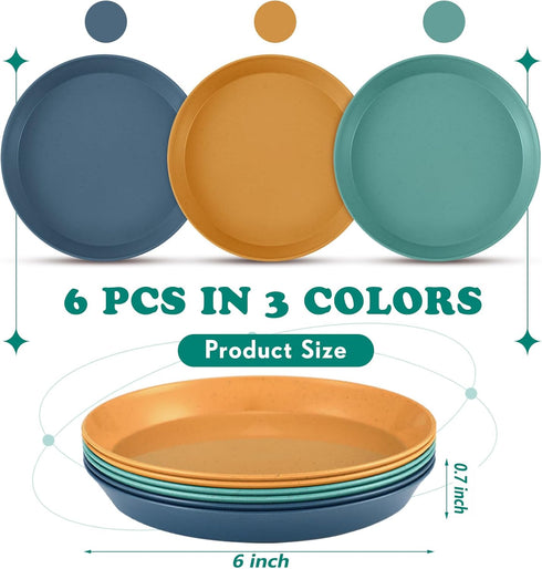 Gerrii 6 Pieces Shallow Cat Food Dish, Whisker Friendly, Lightweight, 6 Inch Wheat Straw Bowls, Suitable for Small Cats