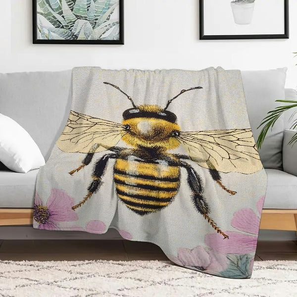 PALNKART Bee Flowers Lightweight Flannel Blanket for Sofa Bed Travel Camping Chair, All
