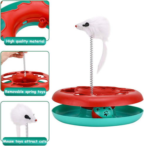 Cat Toys for Indoor Cats - Interactive Roller Tracks with Catnip Spring Pet Toy and Teaser Mouse