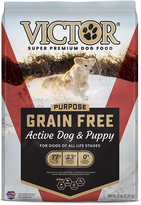 Victor Super Premium Grain Free Dog Food – Active Dog & Puppy, 33% Protein, Gluten Free, 15lbs