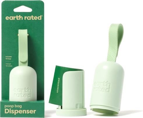 Earth Rated Dog Poop Bag Holder with 15 Bags, Durable and Leakproof, Unscented Dispenser