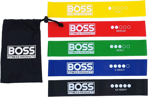 Set of 5 Resistance Loop Exercise Bands, with Carrying Bag