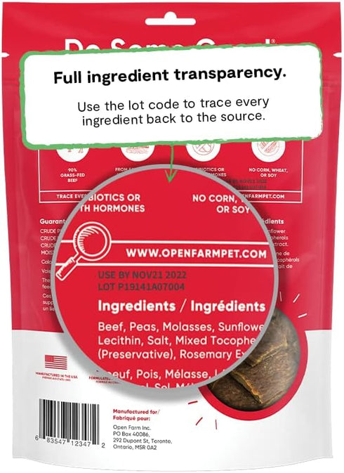 Open Farm Dehydrated Beef Grain-Free Dog Treats, 4.5 oz, 100% Grass-Fed Beef Recipe, No Artificial Flavors