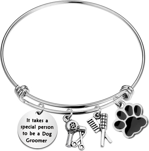 FOTAP Dog Groomer Gift - Pet Groomer Bracelet with Paw Print Charm, Bangle Gift for Pet Stylists