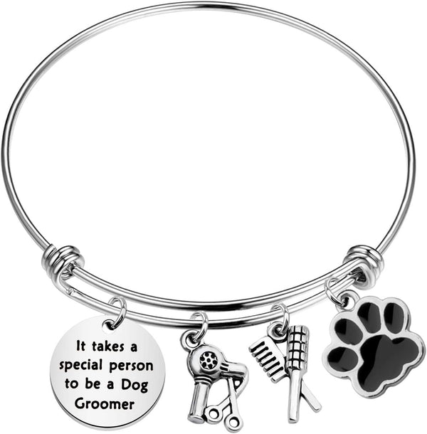 FOTAP Dog Groomer Gift - Pet Groomer Bracelet with Paw Print Charm, Bangle Gift for Pet Stylists