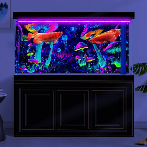 48X24IN Blacklight Aquarium Background, UV Reactive Mushroom Starry Sky with 10 EVA Double-Sided Tape