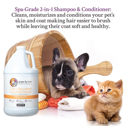 2-in-1 100% 1 (128 oz) Ginger Lily Farms Dog & Pet Formula Shampoo & Conditioner, Vegan & Cruelty-Free, Coco Mango