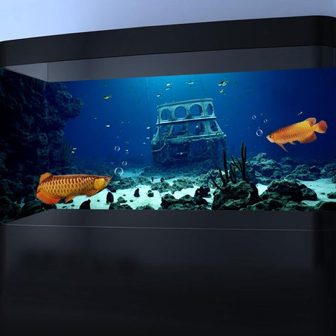 36X24IN Natural Underwater Aquarium Background, 3D Fish Reef Decoration Background with 8 EVA Double-Sided Tape