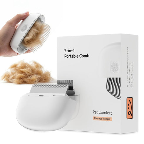 2-in-1 Cat Comb - Soft Pet Brush for Grooming, Metal Flea Comb