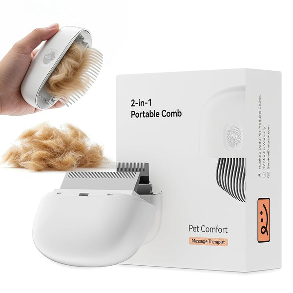 2-in-1 Cat Comb - Soft Pet Brush for Grooming, Metal Flea Comb
