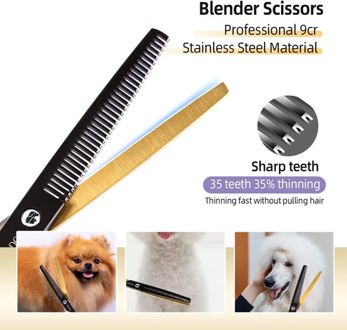 3pcs Set(Black&Gold,Kit) Dog Grooming Scissors Kit for Small Dogs, Black and Gold Two-Color Blender Shears Curved