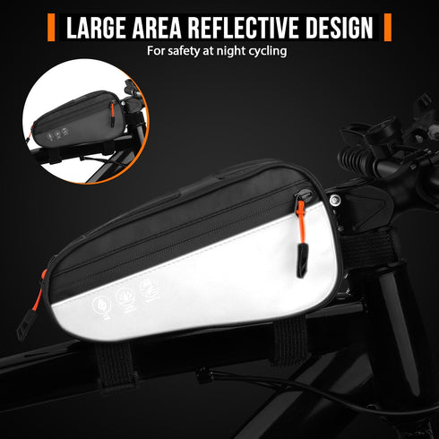 WOTOW Top Tube Bike Bag - Water Resistant Reflective Bicycle Front Frame Bag with Two Side Pockets