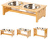 FOREYY Raised Pet Bowls for Cats and Small Dogs, Bamboo Elevated Feeder with 2 Stainless Steel Bowls, Anti-Slip Feet