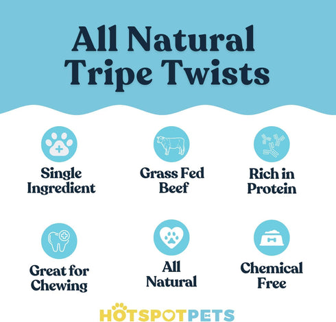 hotspot pets Tripe Twists for Dogs - (10 Pack) Premium All Natural Beef Sticks, Crunchy Dog Chew Treats - Rawhide Free