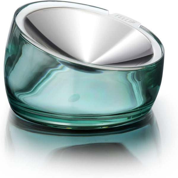 Felli Pet Oblik Anti Whisker Fatigue Cat Bowl, Raised Stainless Steel Wide Shallow Dish, Vomit & Spill Proof, 0.5Cup