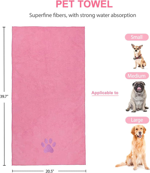 6PCS 39.7" 20.5" Pink Dog Washing Kit with Dog Brush, Shampoo Brush, Bath Scrubber,Washing Gloves, Towel and Big