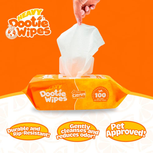 Heavy Dootie Wipes - Convenient Durable Dog Wipes for Paws and Butt, Mild Citrus Scent, 100 Count