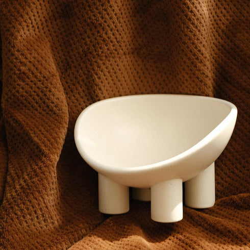 Four-Legs Ceramic Cat Bowl, Chubby Cute Pet Bowls, Matte Crème