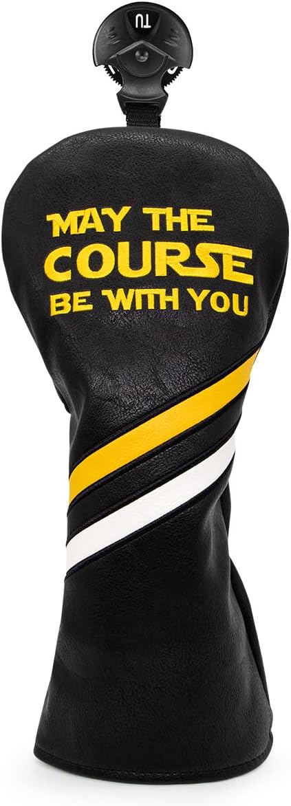Golf Headcovers, Premium Leather Driver Fairway Wood Hybrid with Number Tags, May The Course Be with You Style