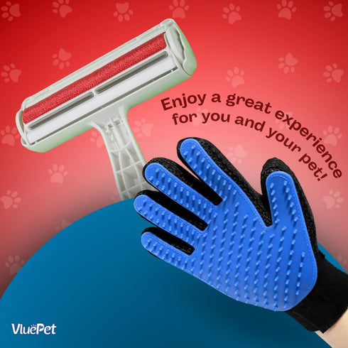 Pet Grooming Set | Washable and Reusable Hair Remover Tool | Shedding Control & Comfortable Massage Glove for Dogs and Cats | Clean Couches, Car Seats and Bed