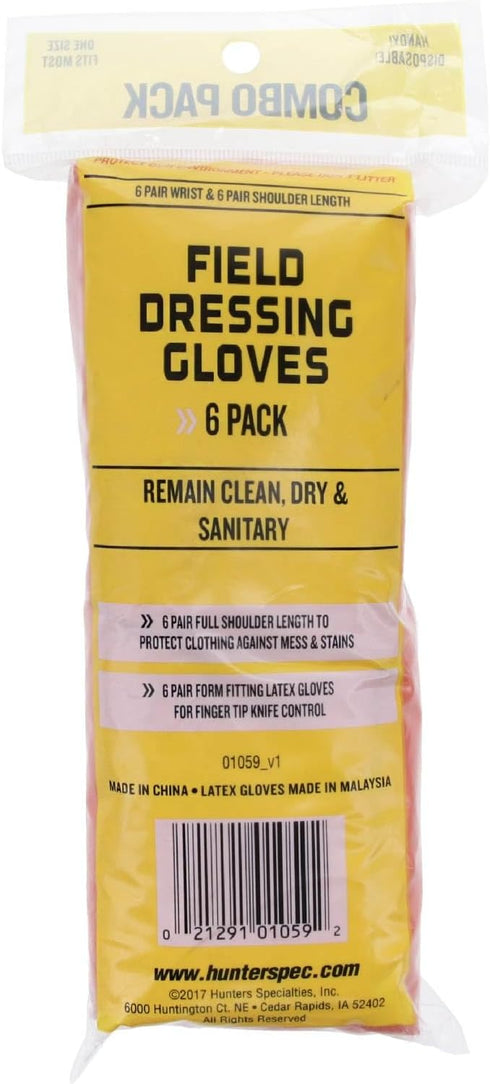 Hunters Specialties Field Dressing Gloves Combo Pack - 6 Pairs Short Latex Gloves & 6 Pairs Shoulder-Length Poly Gloves