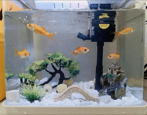 Small Japanese Fish Tank Decorations Set, Suitable for Aquariums up to 5 Gallon, Includes Plastic Plants