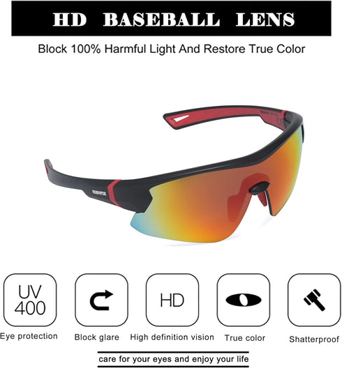 Youth Baseball Sunglasses for Boys, UV400 Girls Softball Glasses, Kids Age 6-14 Cycling Sports