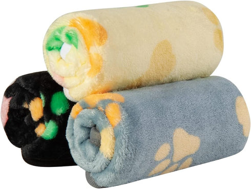 Dono 1 Pack 3 Dog Blankets, Soft Fluffy Fleece Pet Blanket, Warm Sleep Mat, Paw Print Design