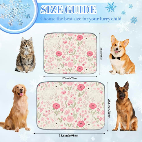 imiBBWQu Summer 27" 22" Cooling Pad Easter Bunny Pink Florals Reversible Dog Cooling Mat Washable Pet Semiconductor Pad