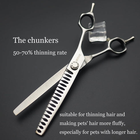 7 inches Set Set 4 1 Safe Dog Grooming Scissors with Round Tip,Straight & Thinning & Curved Shears with comb for Dog