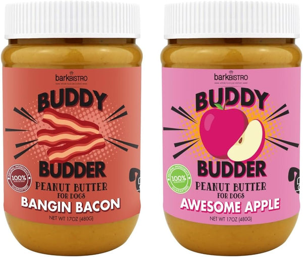 BUDDY BUDDER Awesome Apple + Banging Bacon, 100% Natural Dog Peanut Butter,