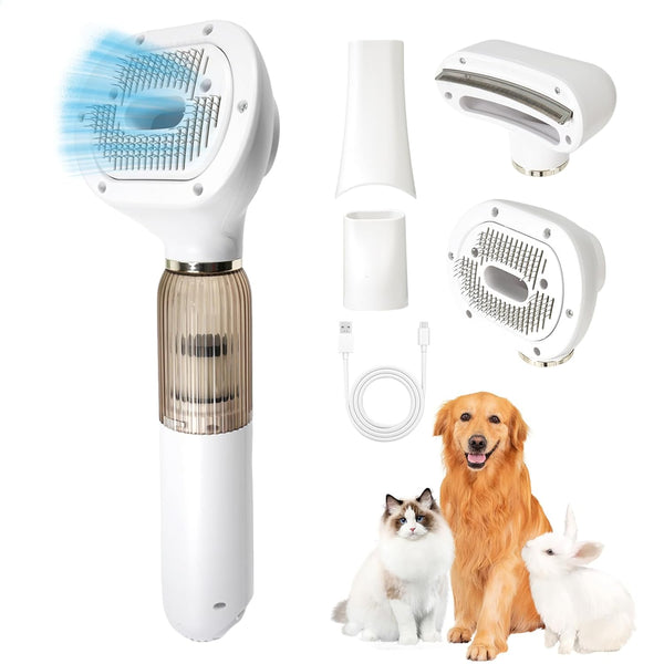 ZYPUIXK Vacuum Grooming Brush for Dog,4-In-1 Slicker Brush Kit for Shedding, Undercoat Deshedding