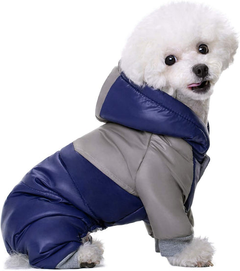 Winter Small Medium Dog Coat,Hooded Four-Legged Dog Jacket Cotton-Padded for Puppy Cat Doggie Pets Dog Clothes Apparel Clothing (Small, Navy)