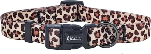 Dog Collar Leash Set, Adjustable Leopard Pattern for Puppy Dogs, Polyester Material (XS, Light Coffee Leopard)