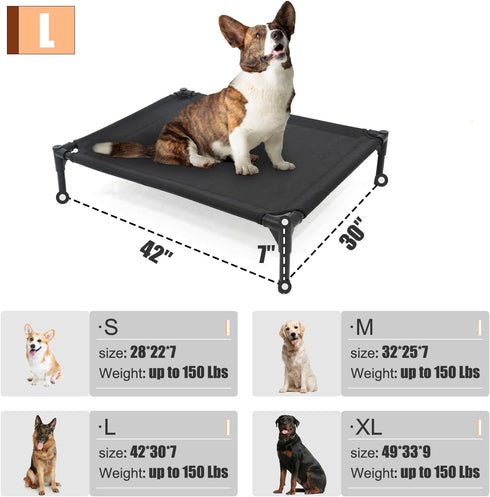 Elevated Dog Bed for Large Dogs, Heavy Duty Cot, Fits Up to 150 LBs, Washable Mesh, Black