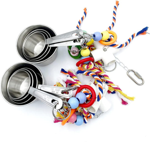 8 8 New Upgraded Metallic Pots and Multicolored Ring Toys, Pullable Stainless Steel Cups and Wooden Ring Toys for Large