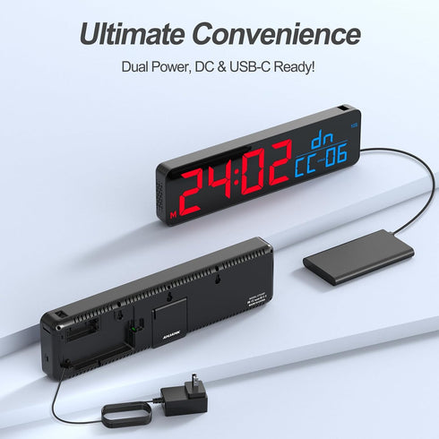 15" Countdown/Up/Stopwatch/12-Level ANJANK Large Gym Timer, LED Digital Wall Clock with Seconds, Timing for Workout