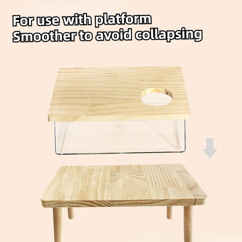 Copfeu Hamster Sand Bath Box Container, Mini Pet Sandbox Lid Design Take Bath Wooden Sandbox Dust Bath, Transparent