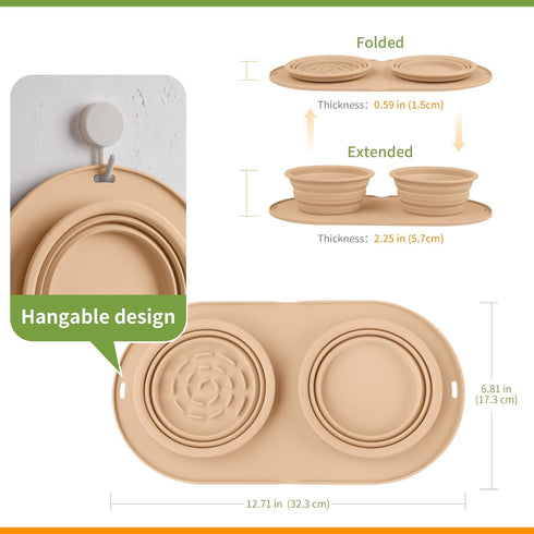 Dog Food Bowls & Collapsible Water Bowls with No-Spill, Non-Skid Feeder Bowls & Mat for Small Medium Large Dogs
