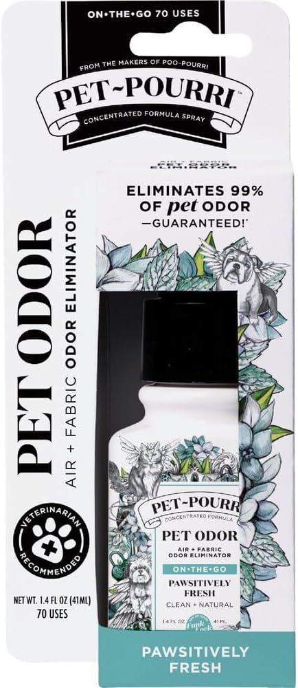 1.4 Oz Pet-Pourri Pet Odor Air + Fabric Odor Freshener Spray, Pawsitively Fresh, Travel Size Fl