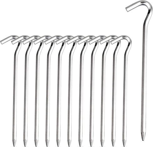 Tent Pegs - Aluminium Tent Stakes with Hook, 7’’ Hexagon Rod Stakes for Camping