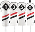 Majek Retro Golf Headcovers | White Red and Black Vintage Leather Style 1 3 5 X Driver Fairway Covers