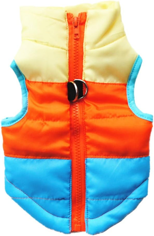 Quilted Striped Color Block Puffer Vest Coat for Small Pets, Dogs and Cats (S, Orange Blue)