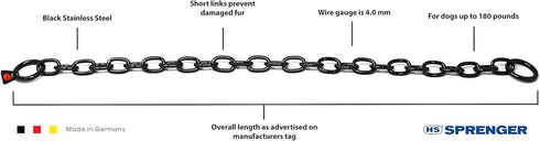 Herm Sprenger Black Stainless Steel Short Link Fur Saver Dog Training Collar, Made in Germany